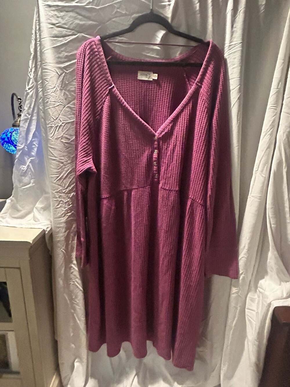 Terra & Sky Waffle Knit Babydoll Dress Size 3X (24W-26W) Purple Henley